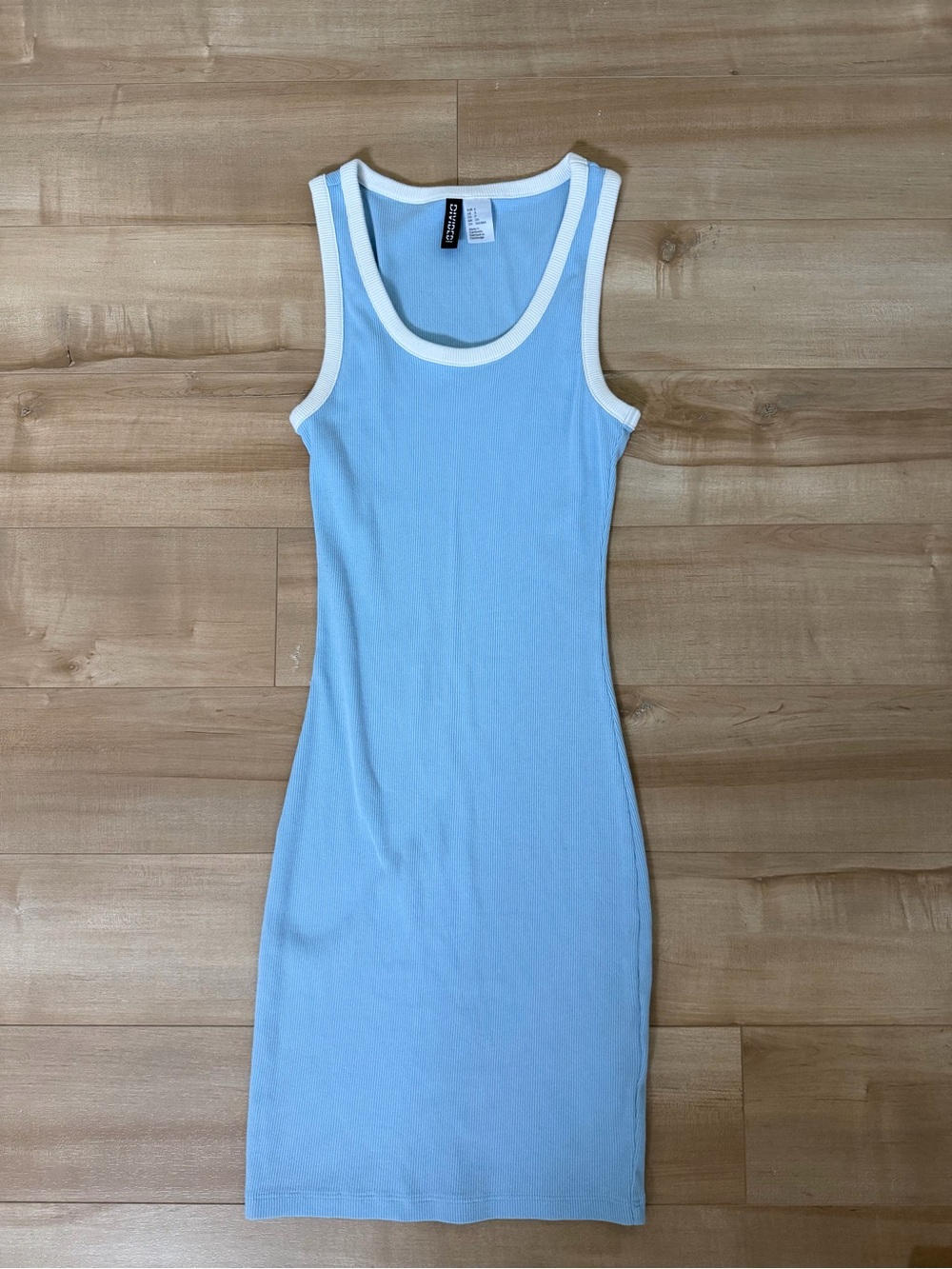 H&M Light Blue Ribbed Tank Dress with White Trim